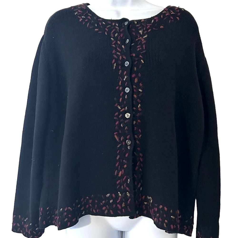 J JILL 90s Cotton Wool Embroidered Fall Leaves Cardigan Sweater M Whimsigoth